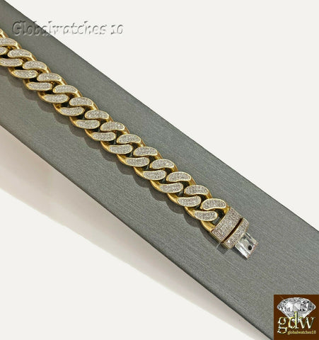 Real Diamond Bracelet For Men 10K Cuban Link Yellow Gold 8 inch Box Clasp 2ct