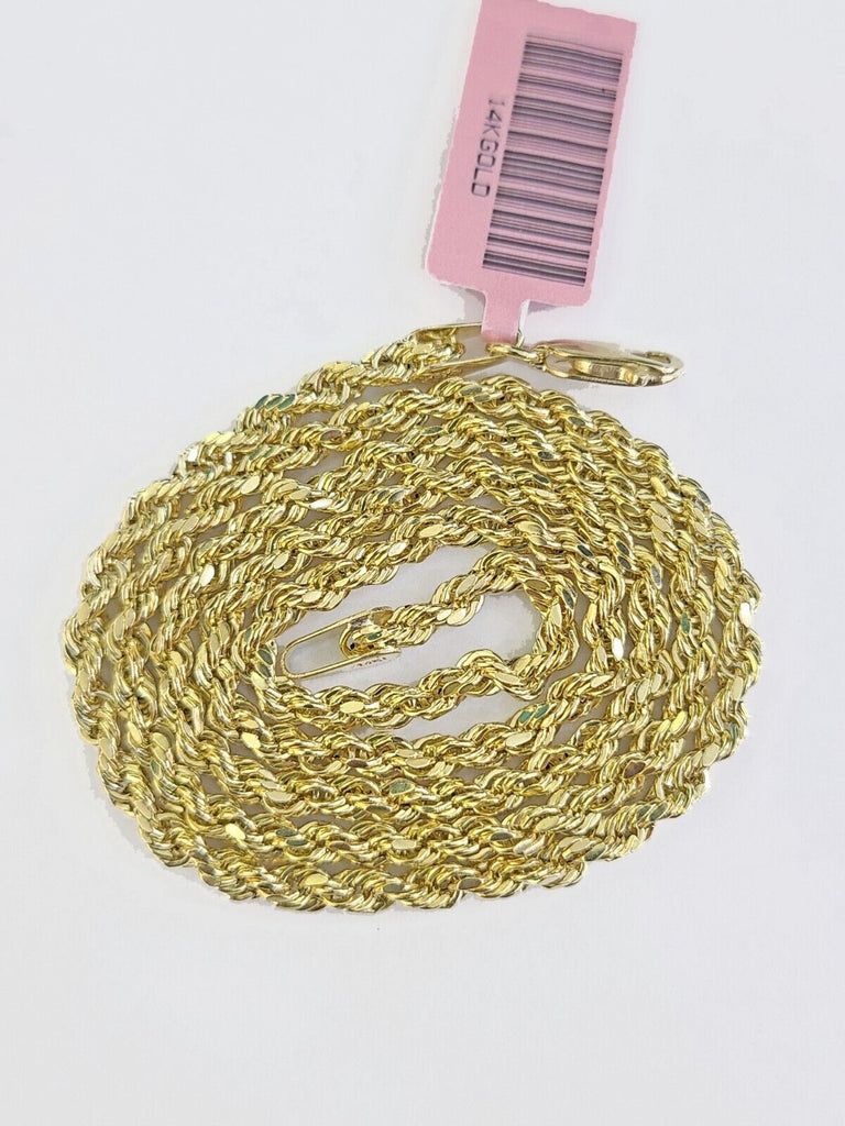 Real  14k Yellow Gold Rope Chain 3mm 26 Inches Ladies Necklace