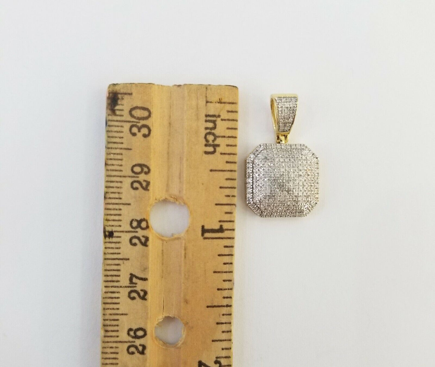 10K Yellow Gold 0.52CT Real Diamond Pillow Charm 1"Inch Square 3D Dome Pendant