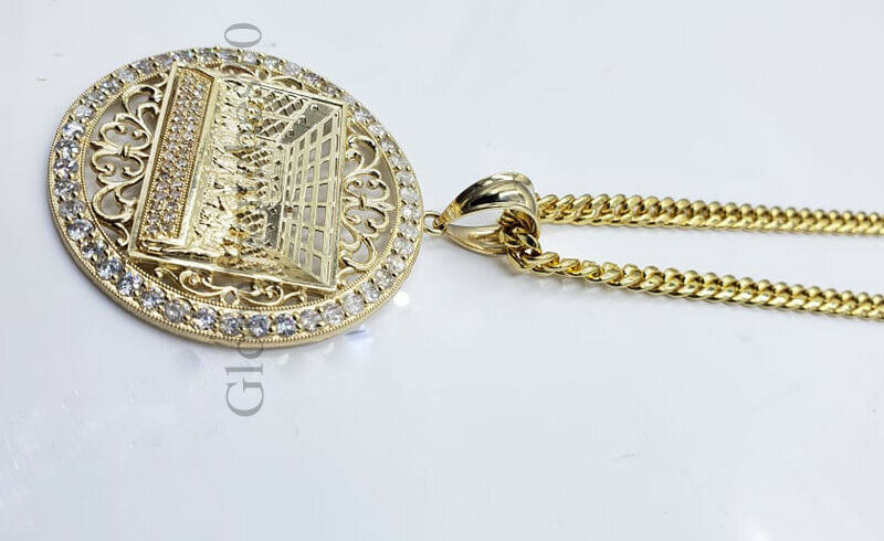 REAL 10k Gold last Supper Pendant Charm Men 10k Byzantine Rope Cuban chain Set