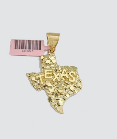 14k Gold Cuban Link Chain 26" Necklace Texas Map Charm Pendant Real 14KT SET