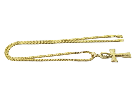 Real 10k Gold Ankh Cross Egyptian Symbol Pendent 2mm Franco Chain 18"-30" Inch
