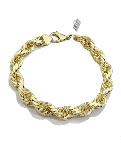 Real 10kt Solid Yellow Gold Rope Bracelet 10k 9mm 9inch Lobster Lock Diamond cut
