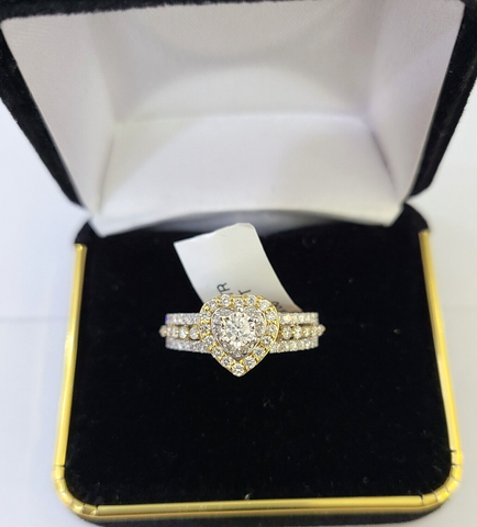 REAL 10k Yellow Gold Diamond Ladies Ring Hearts Women Engagement Wedding