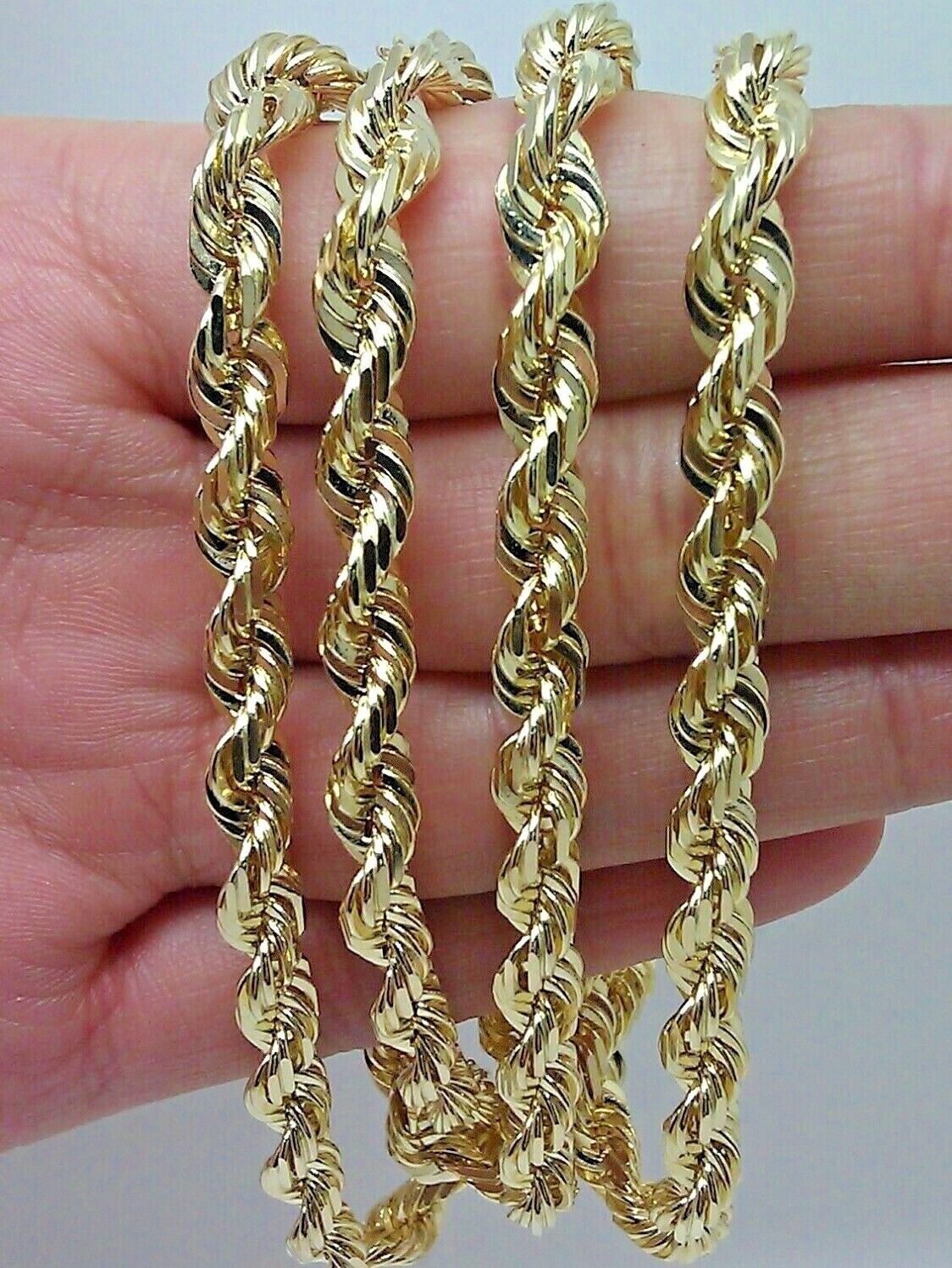 Solid 14k Gold Rope Chain 6mm 22 Inch Necklace Diamond Cuts Lobster Lock REAL