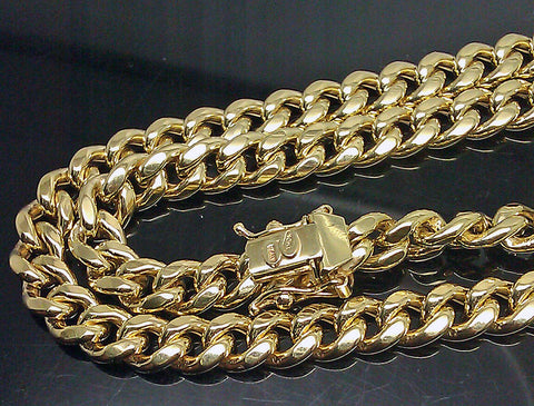 REAL 10K Yellow Gold 7MM Mens Necklace Miami Cuban Link Chain Box Lock 28 inch