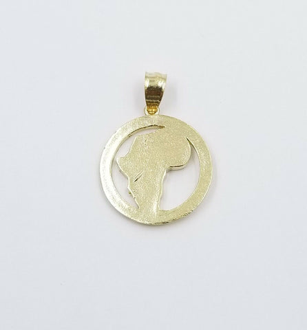 10K Real Gold African Map Round Charm Pendant Rope Chain 18 20 22 24 26 Inch 3mm