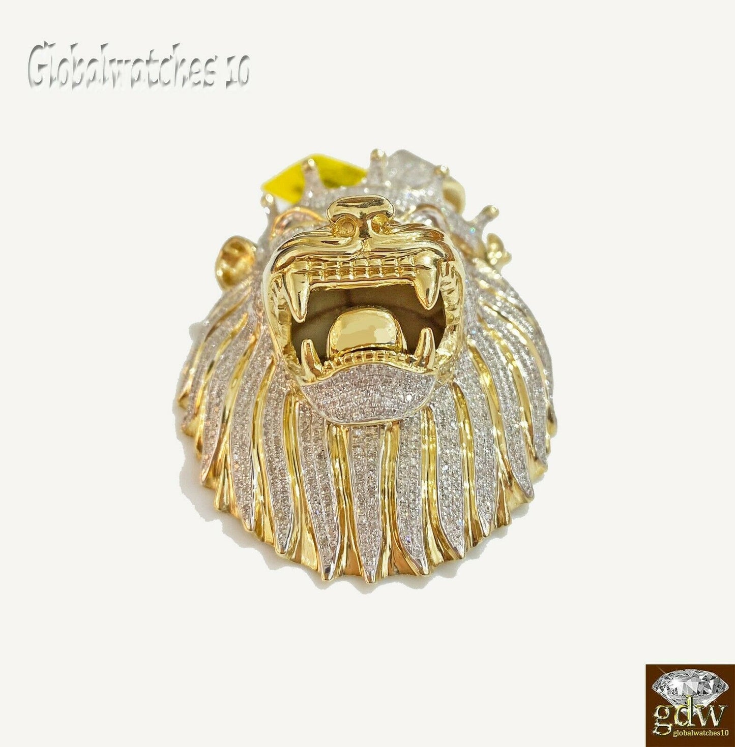 Real 10k Yellow Gold Diamond Mens Lion Head Charm Pendant with Genuine Diamonds.