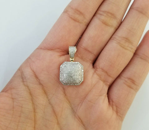 10K Yellow Gold 0.52CT Real Diamond Pillow Charm With 24" 3mm gold rope chain