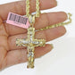 14k Yellow Gold Rope Chain & Jesus Nugget Cross Charm SET 4mm 22 Inches Necklace
