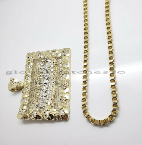 10k Yellow Gold Last supper pendant Byzantine 30"Chain Mens Necklace
