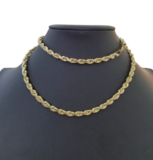 10k Gold Rope Chain For Men Necklace Diamond Cut 6mm 26 Inch SOLID Free Shipping