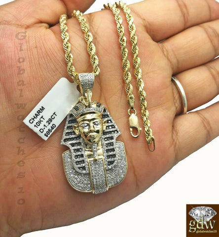 10k Gold Rope Chain with Pendant, Pharaoh Head Charm,Chain in Various length,Men