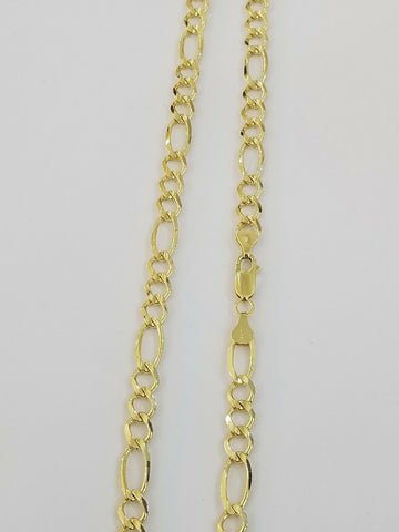 14k Solid Yellow Gold Figaro Link Chain Necklace Lobster Clasp 7mm for Men Women