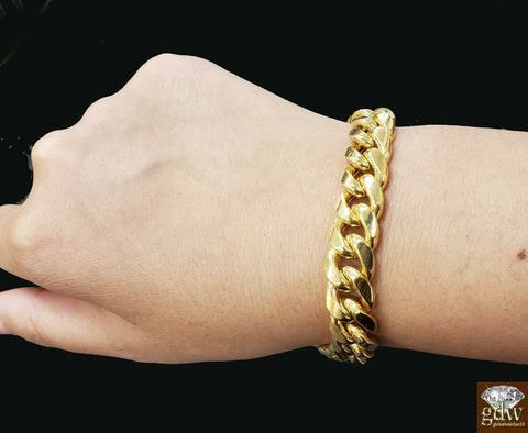 10k Yellow Gold Cuban Bracelet 12mm 9" Box Lock Real 10KT Link Bracelet