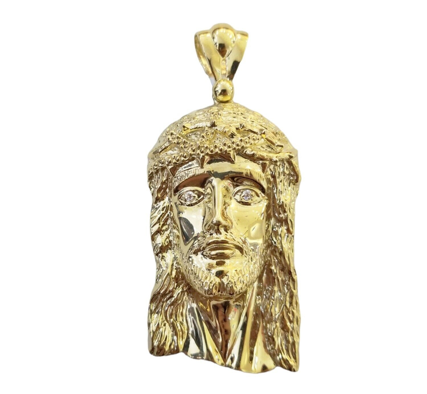 Real 10K Yellow Gold Jesus Head Pendent Charm 3" Inch 10kt