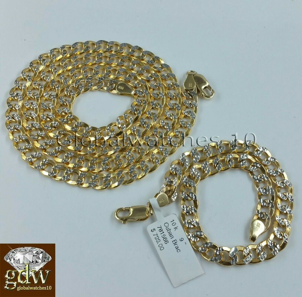 Real 10k Gold 6mm Cuban Curb Link  Chain DiamondCut SET 26" Necklace 9" Bracelet