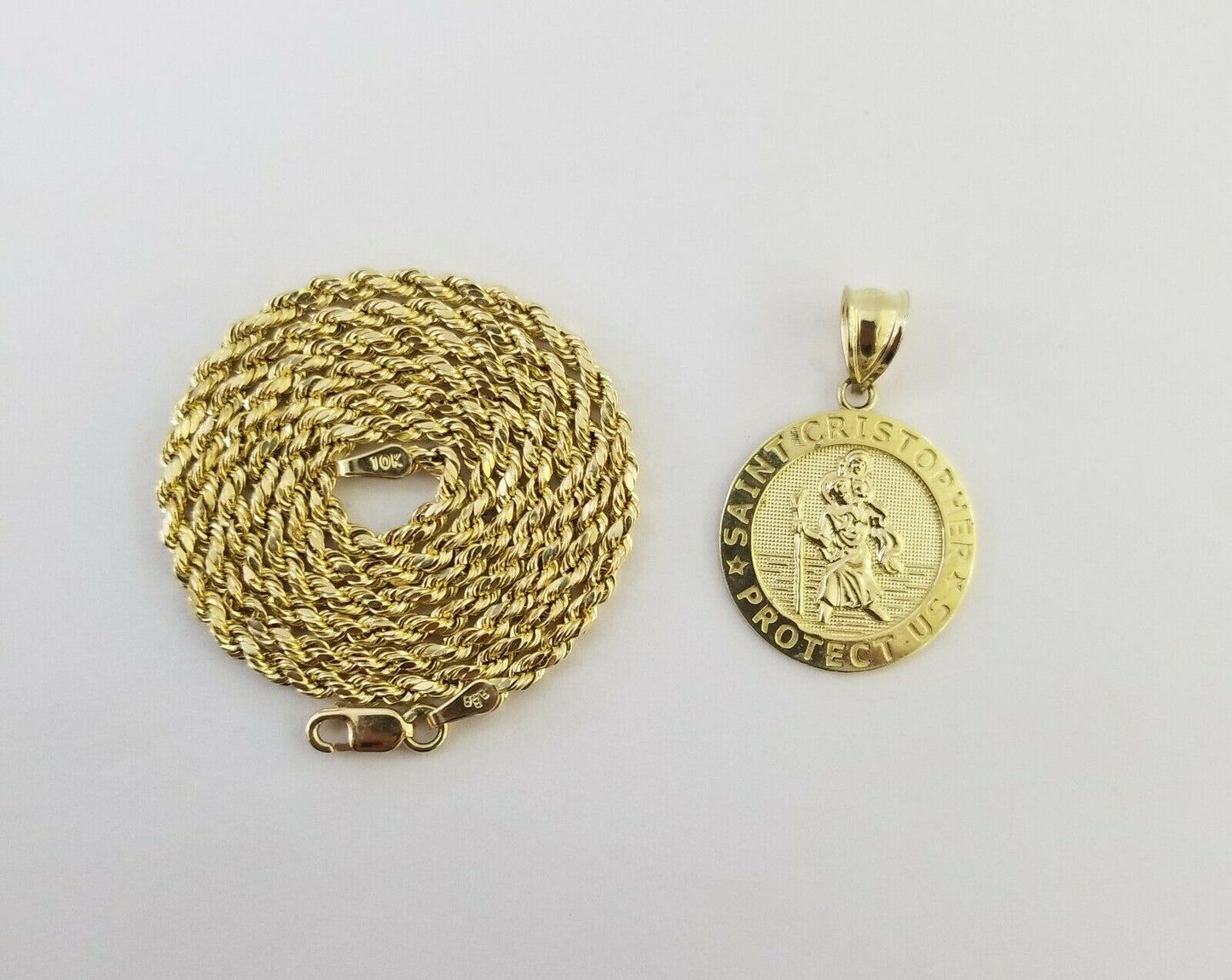 10kYellow Gold round/circle Jesus charm with18"inch rope chain 2mm,10kt gold set