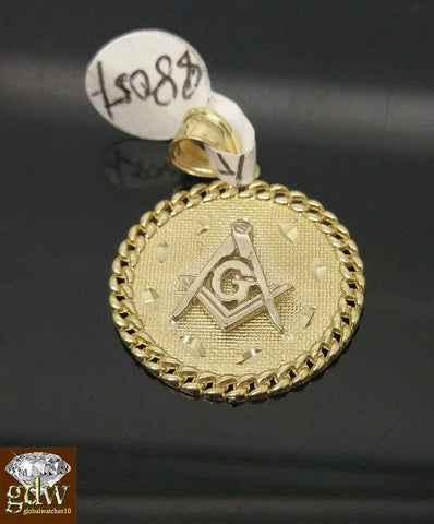 Real Gold 10k masonic Charm Pendent With the cuban Design, For Men's, Mason, N
