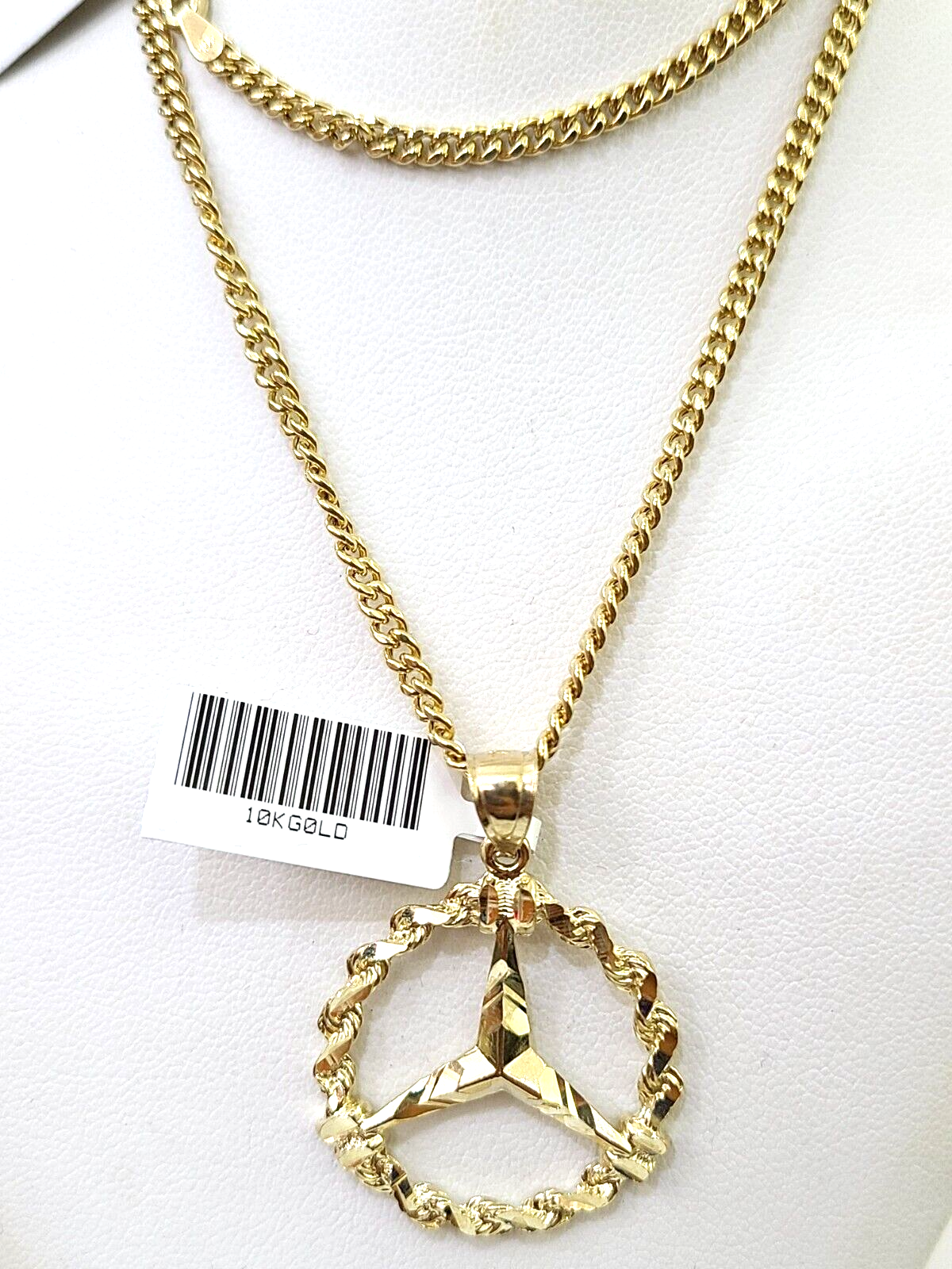 10k Gold Miami Cuban Chain & Round Charm \ Pendent SET 3mm 20 Inches Necklace