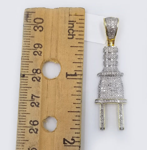 10k Yellow Gold Plug Pendant Real Diamond Socket Plug Charm