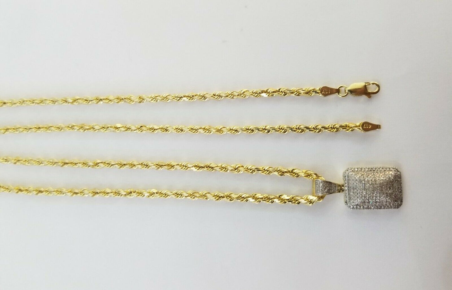 10K Yellow Gold 0.51CT Real Diamond Pillow Charm With 5mm 24" gold rope chain