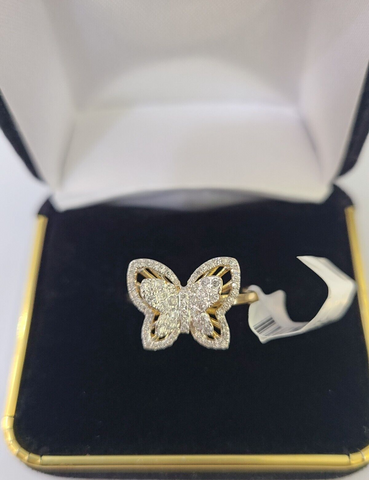 Real 10k Yellow Gold Diamond Ladies Ring Butterfly Women Engagement Wedding