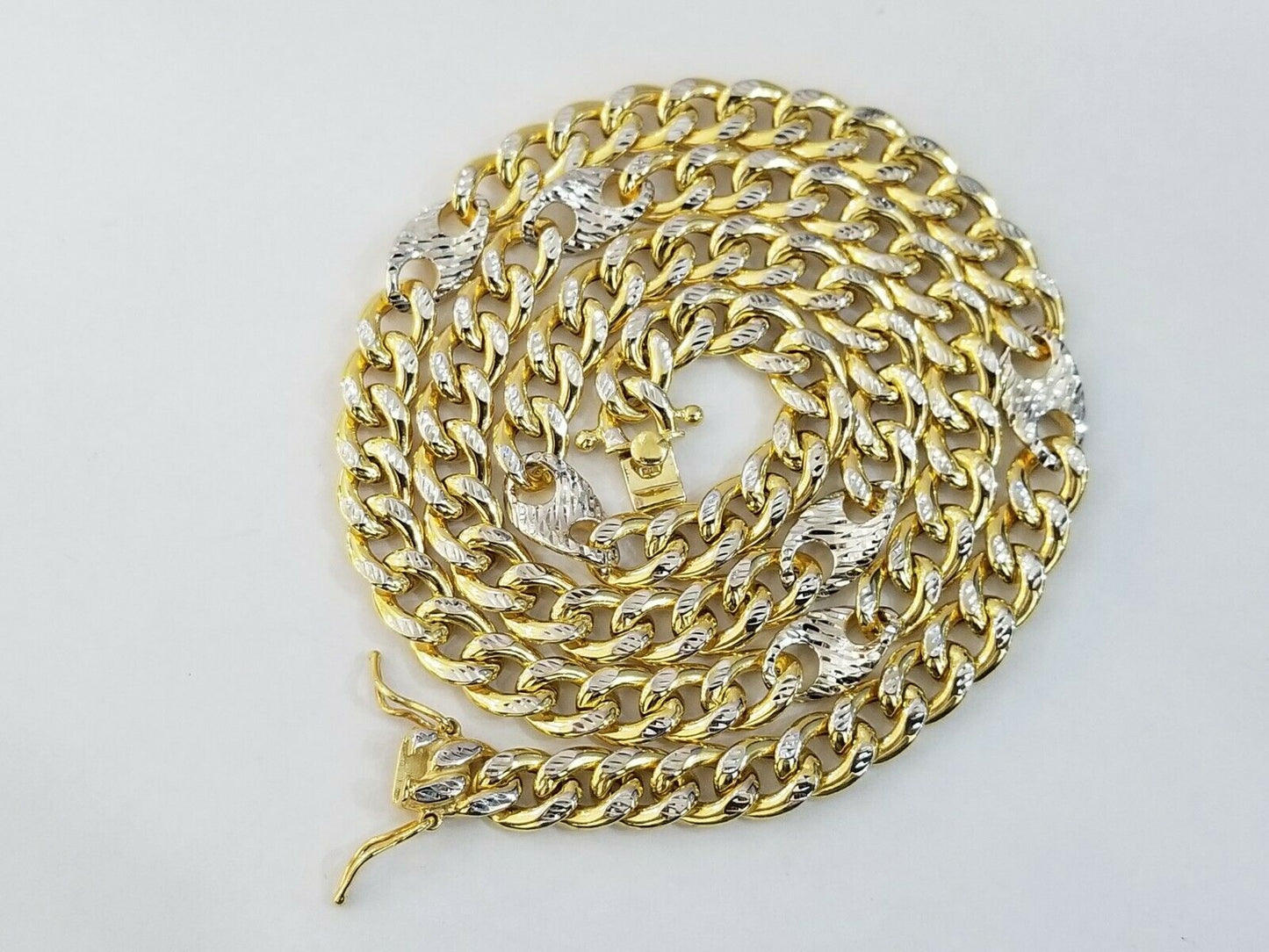 8mm 24" 10k Gold Puffed Cuban Link Chain Diamond Cut Box Lock Real Gold