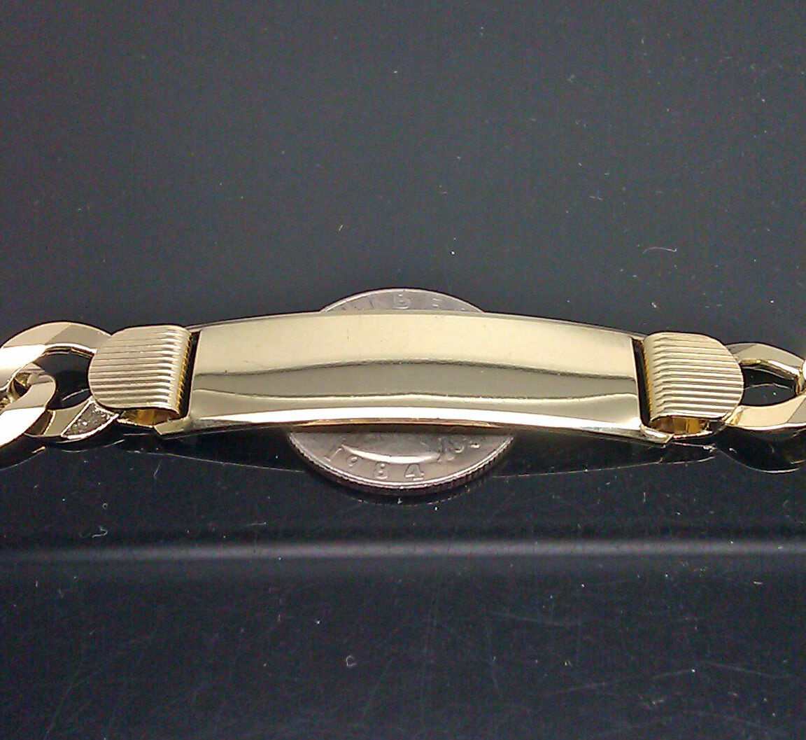 Mens SOLID 10K Yellow Gold Link Bracelet 9" ID Plate Long New