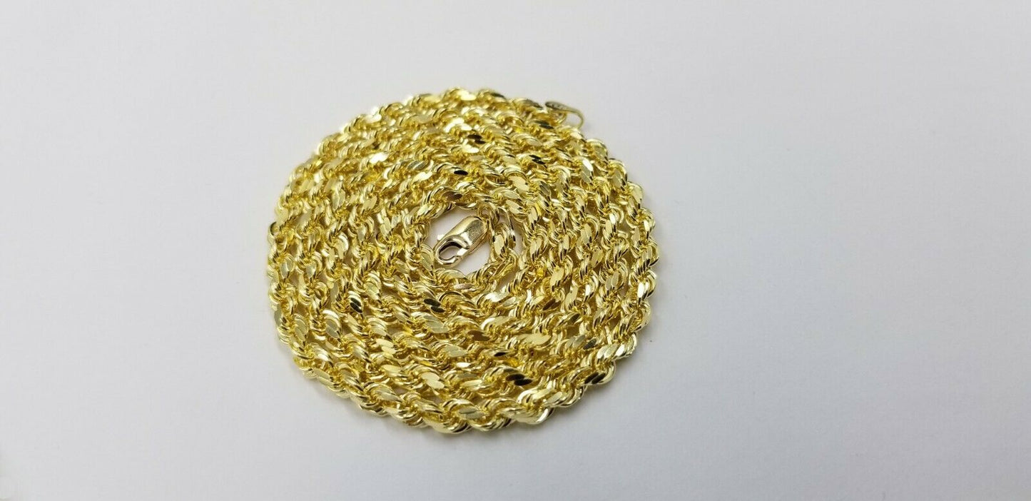 SOLID 5mm 20" 10k Yellow Gold Rope Chain Diamond Cut Men Women Real Brand new