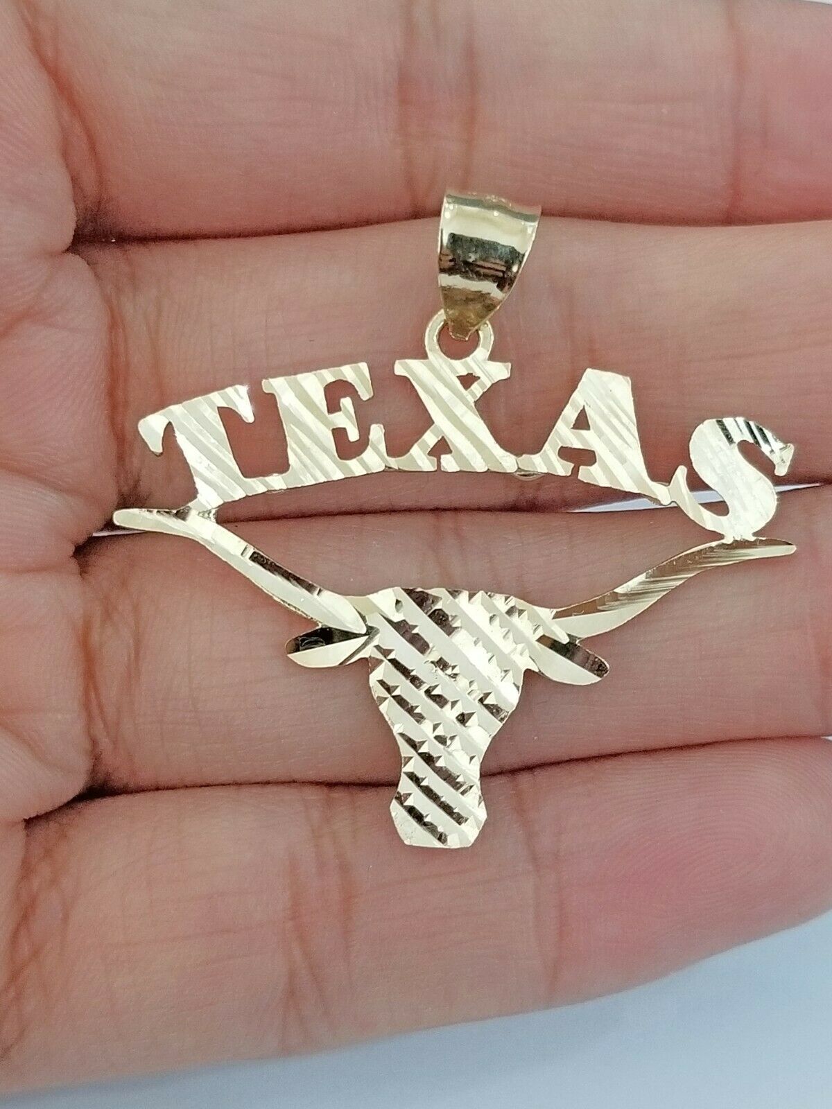 Mens 10k Yellow Gold Cow Longhorn Head Texas Charm Diamond Cut Pendant Real 10K