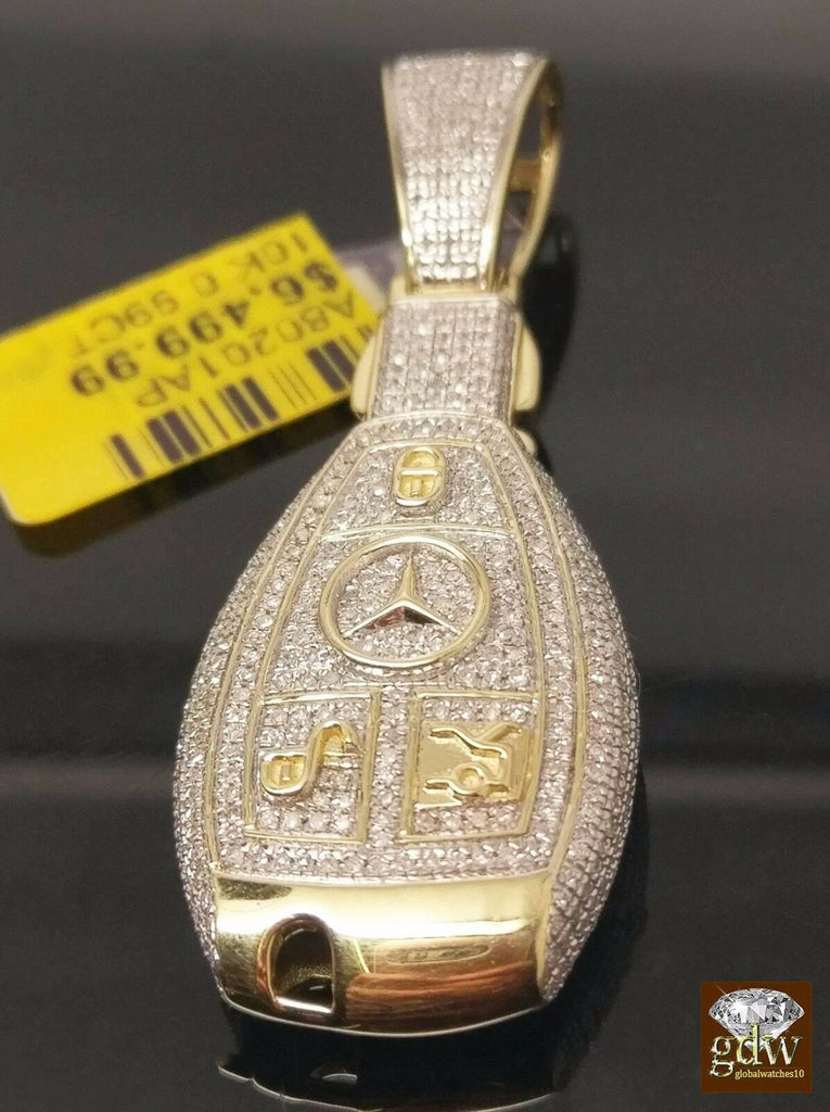 Real 10K Yellow Gold Genuine 1 CT Diamond Unique Car Key Charm Pendent Mens