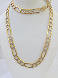 Real 10k Yellow Gold Figaro Link Chain 7mm 24 Inch Diamond Cut Necklace