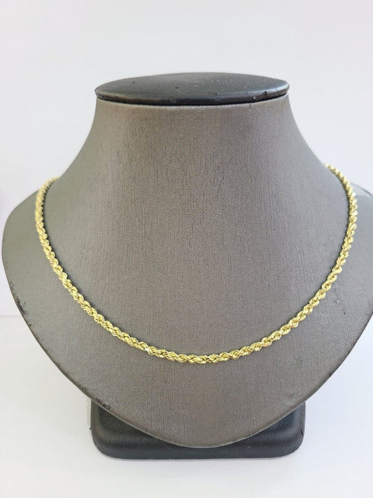 Real  14k Yellow Gold Rope Chain 3mm 16 Inches Ladies Necklace