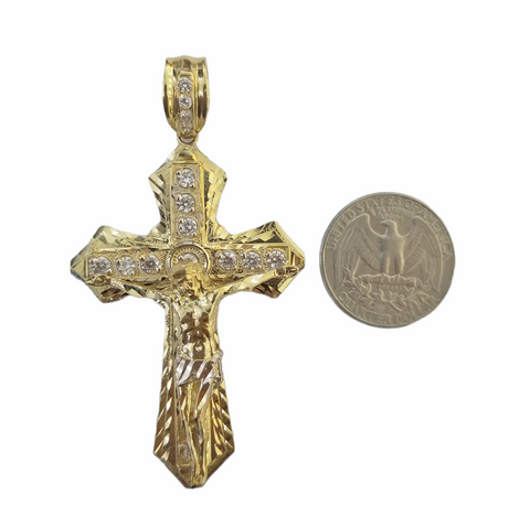 10K Yellow Gold Jesus Cross Pendent 5mm  20" 22"24"26"28" Inch Miami Cuban Chain