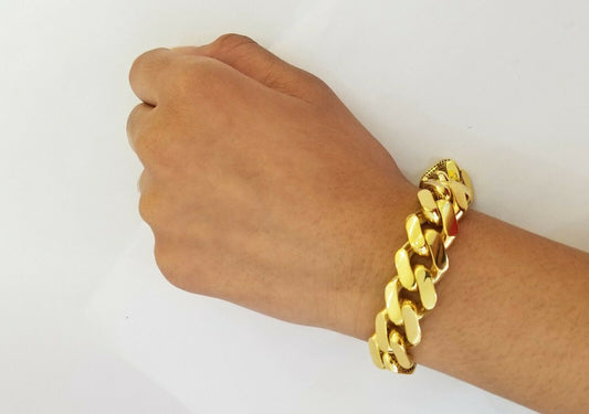 10K Yellow Gold Monaco Bracelet 9 inch 15mm , cuban link hand chain Real 10kt