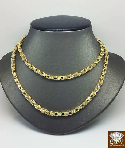Real 10K Yellow Gold Byzantine chino Chain Necklace 28 Inch 4mm For Mens,Lobster