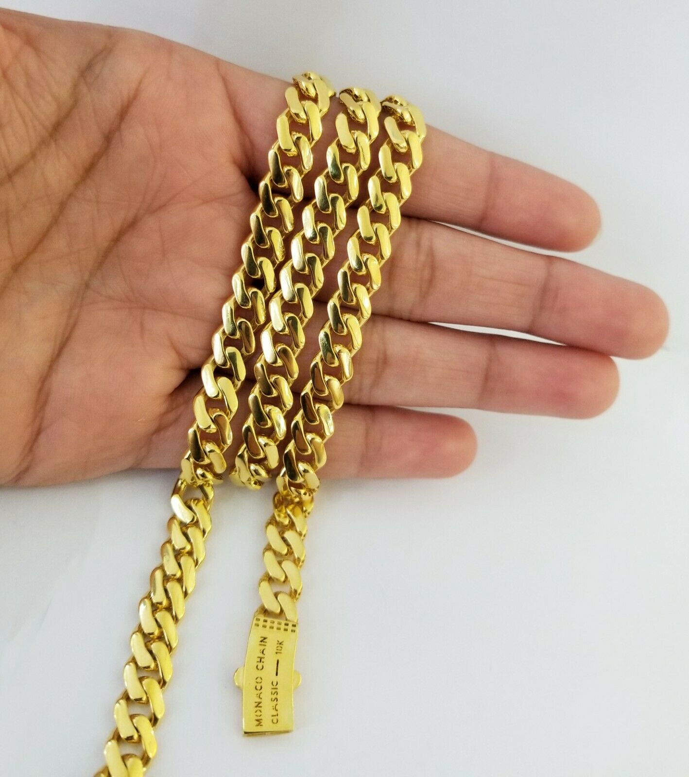 Real 10k Gold Miami Cuban Link Royal 8mm Monaco chain and Bracelet Set ,Necklace