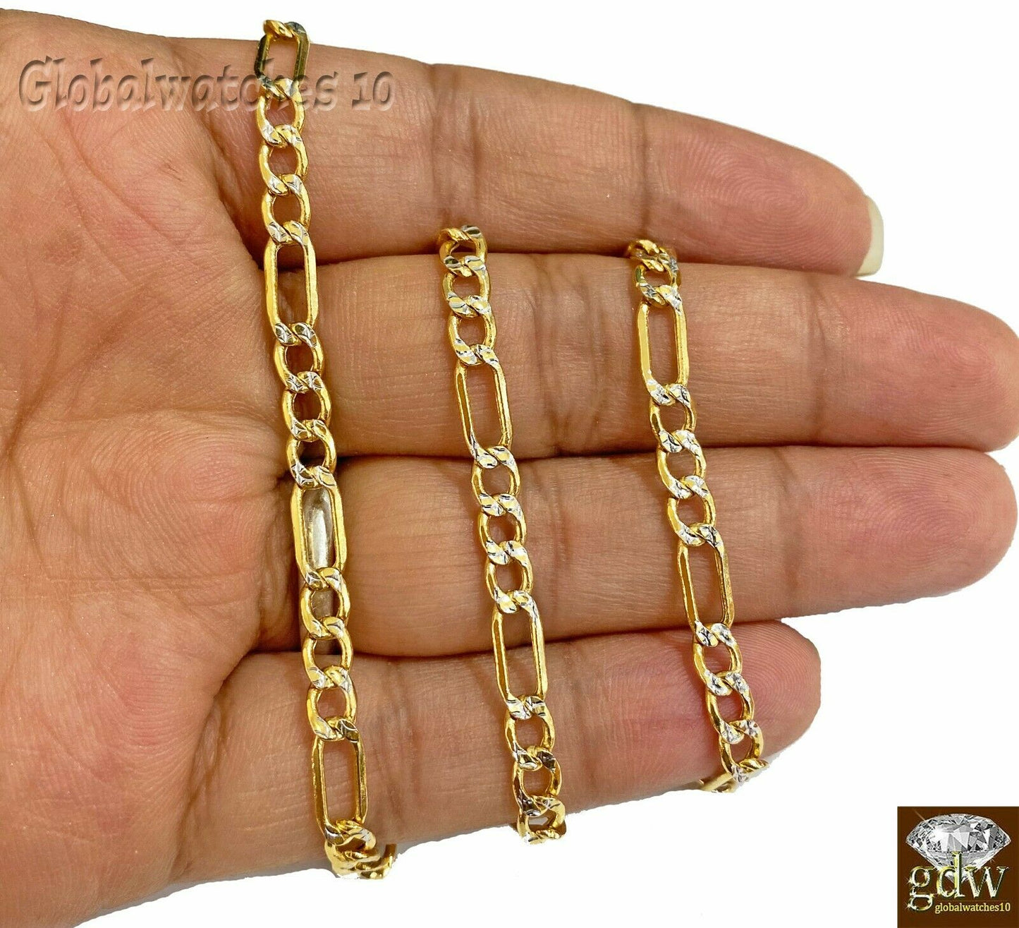 Real 10k Yellow Gold Cuban Figaro link Chain with diamond Cut 20 22 24 26 inch