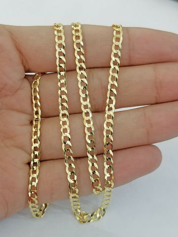 14KT SOLID Yellow Gold 3mm Cuban Curb Link chain Necklace 18"-26" Men Women Real