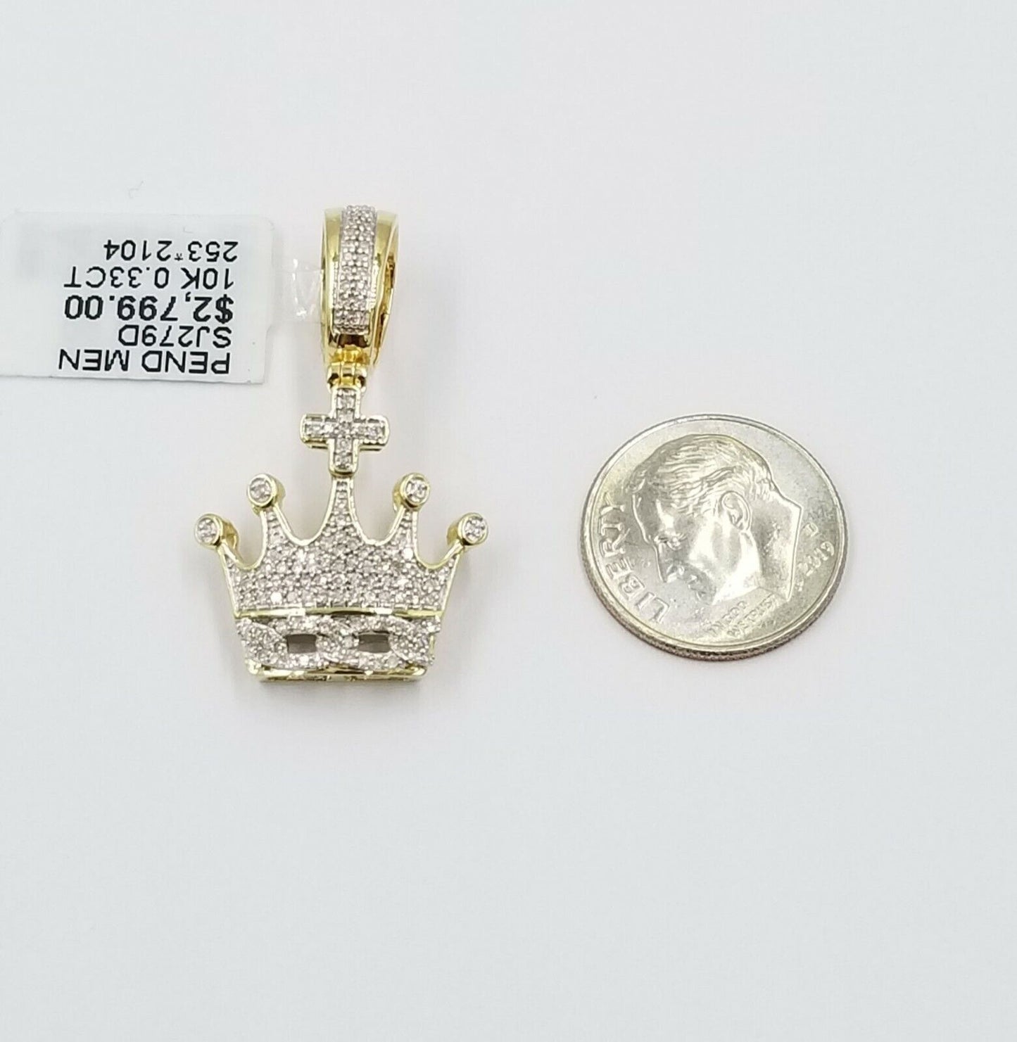 10k Yellow Gold Crown Genuine Diamond Charm Pendant Cross Cuban