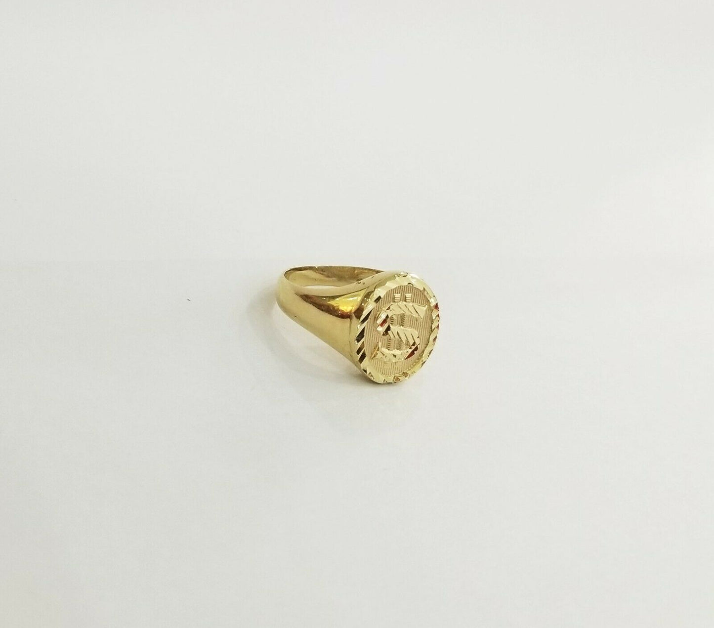 Real 10k yellow Gold dollar sign $ Ring Sizable 0val