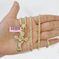 14k Yellow Gold Rope Chain & Jesus Swirl Cross Charm SET 4mm 20 Inches Necklace