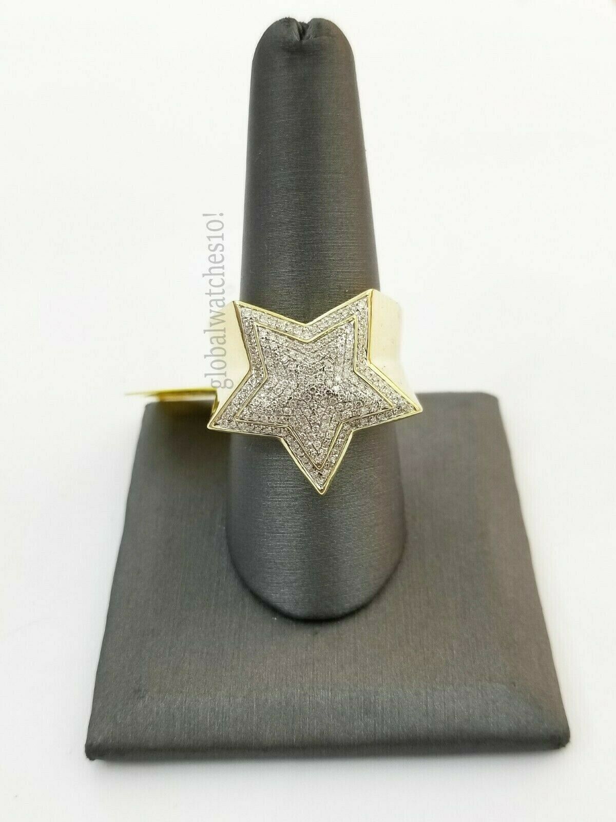 10k Solid Yellow Gold Diamond Ring Star Design with Genuine Diamonds for Men