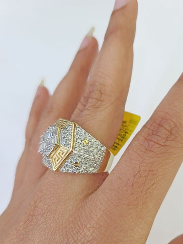 Real 10k Yellow Gold Diamond Ring Hexagon Shaped Men Engagement Wedding Ring