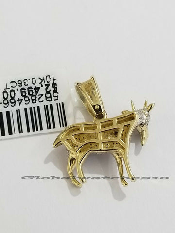 10k Yellow Gold Diamond GOAT charm pendant Real Greatest Of All Time 0.36 CT