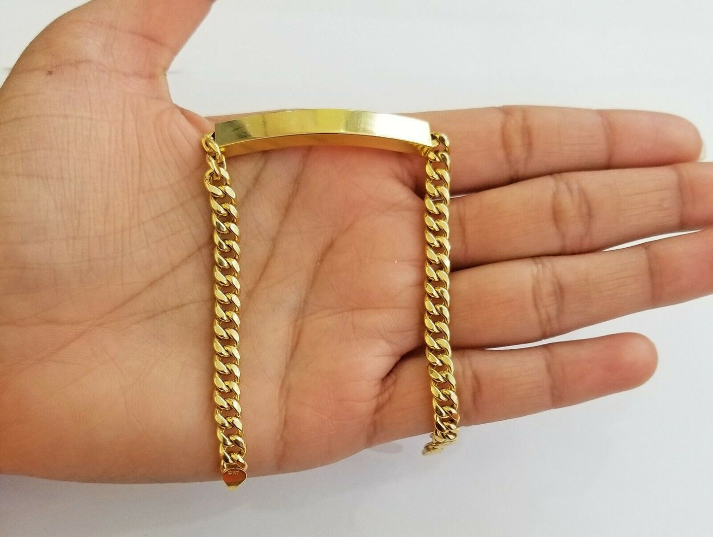 10K Yellow Gold ID Bracelet With Miami Cuban Chain 6mm 8" Long ,Hand chain 10kt