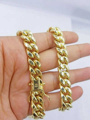 10K Yellow Gold Miami Cuban 11mm Chain Necklace Strong Box Lock 24" Mens