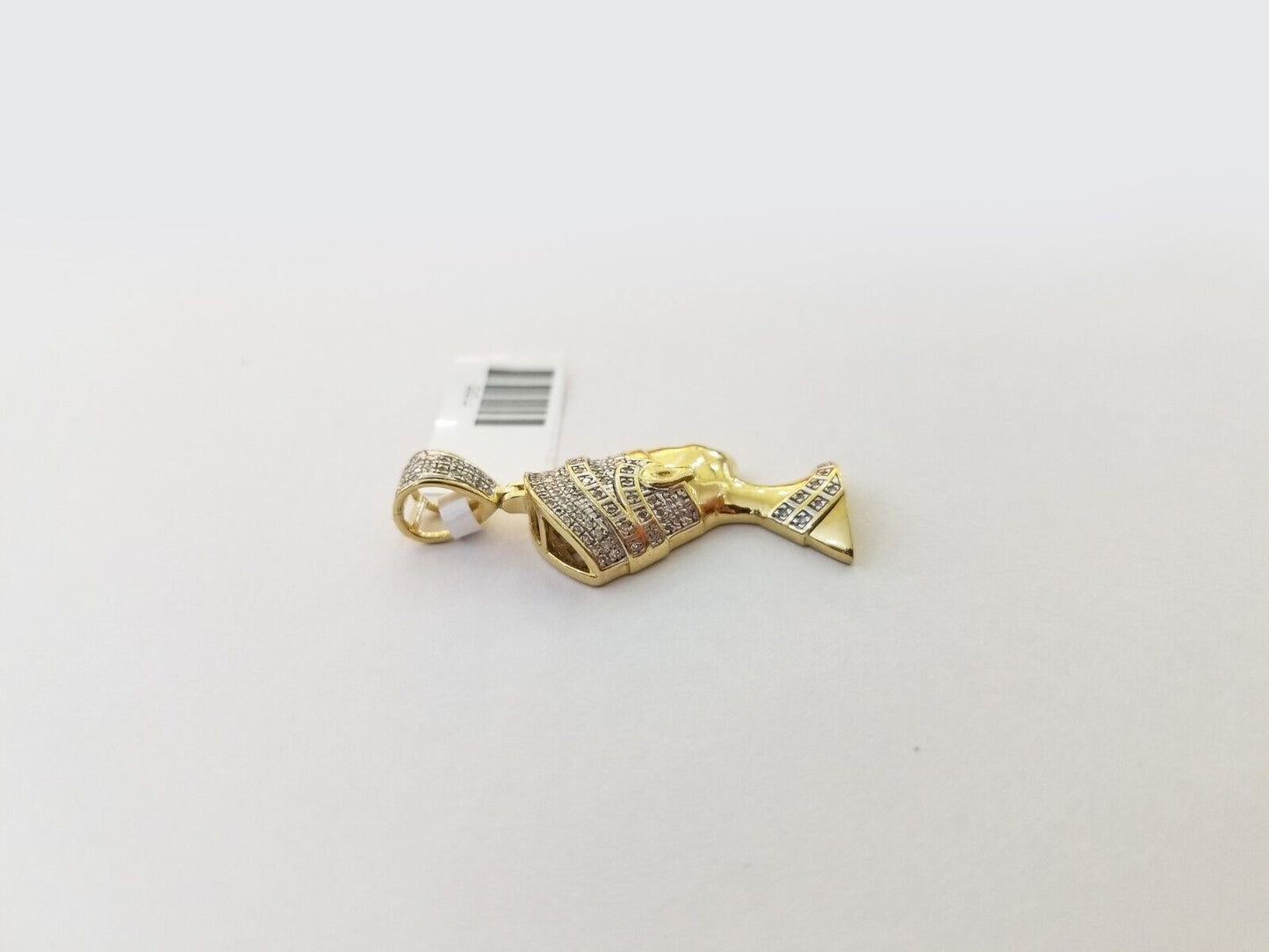 Real Diamond Egyptian Queen Nefertiti Pendant 10K Yellow Gold Charm Men