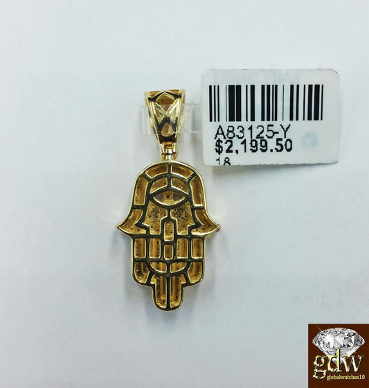 10k Yellow Gold Diamond Hamsa Hand Charm 4mm 22" Miami Cuban Chain